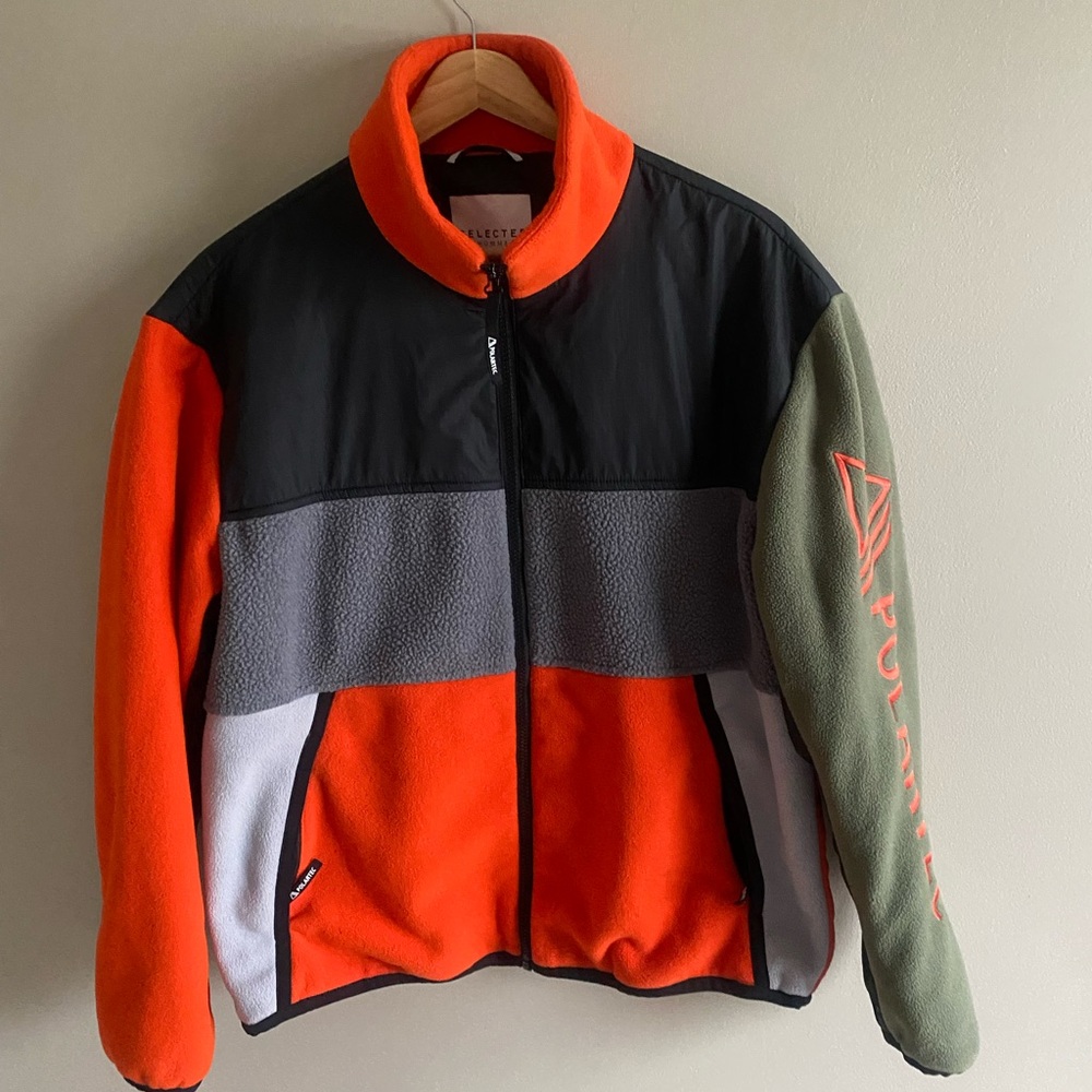 Polartec Men's Colorblock Performance Fleece Jacket — Orange, Gray & Green